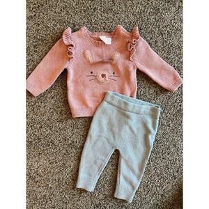 Baby Girls Knit Two Piece Set, Bunny, Easter, 9 Months, Warm, NWT, 100% Cotton